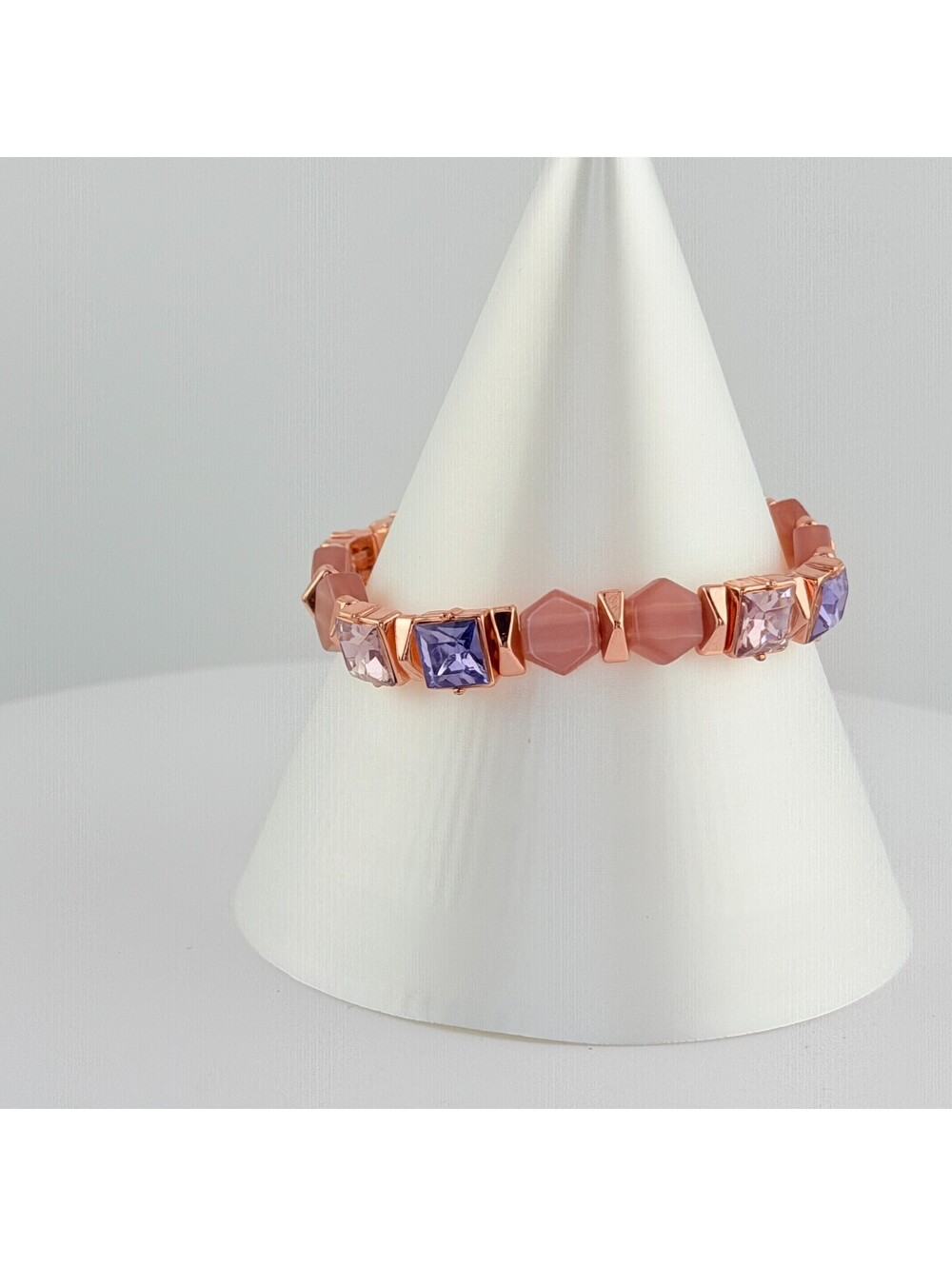Bomb Party Single Stack Stretchy Beaded Bracelet - on Rose Gold #20